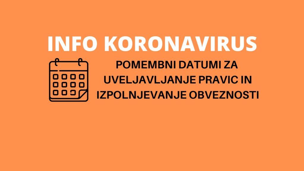 INFO KORONAVIRUS: (podjetja) Vsi pomembni datumi za uveljavljanje pravic in izpolnjevanje obveznosti na enem mestu